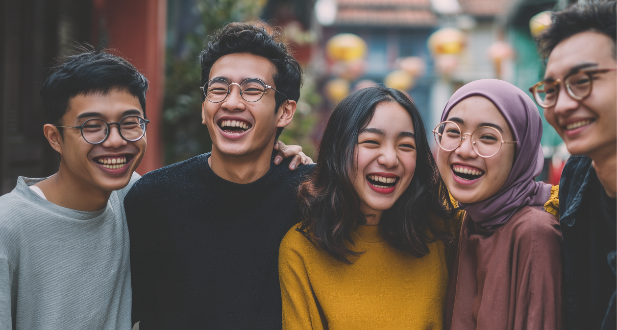Friends laughing together at a campus event